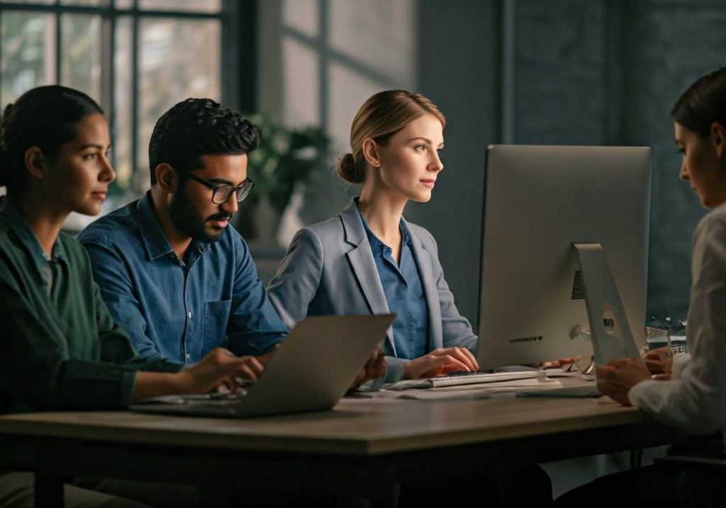 Accountants collaborating in an office setting.