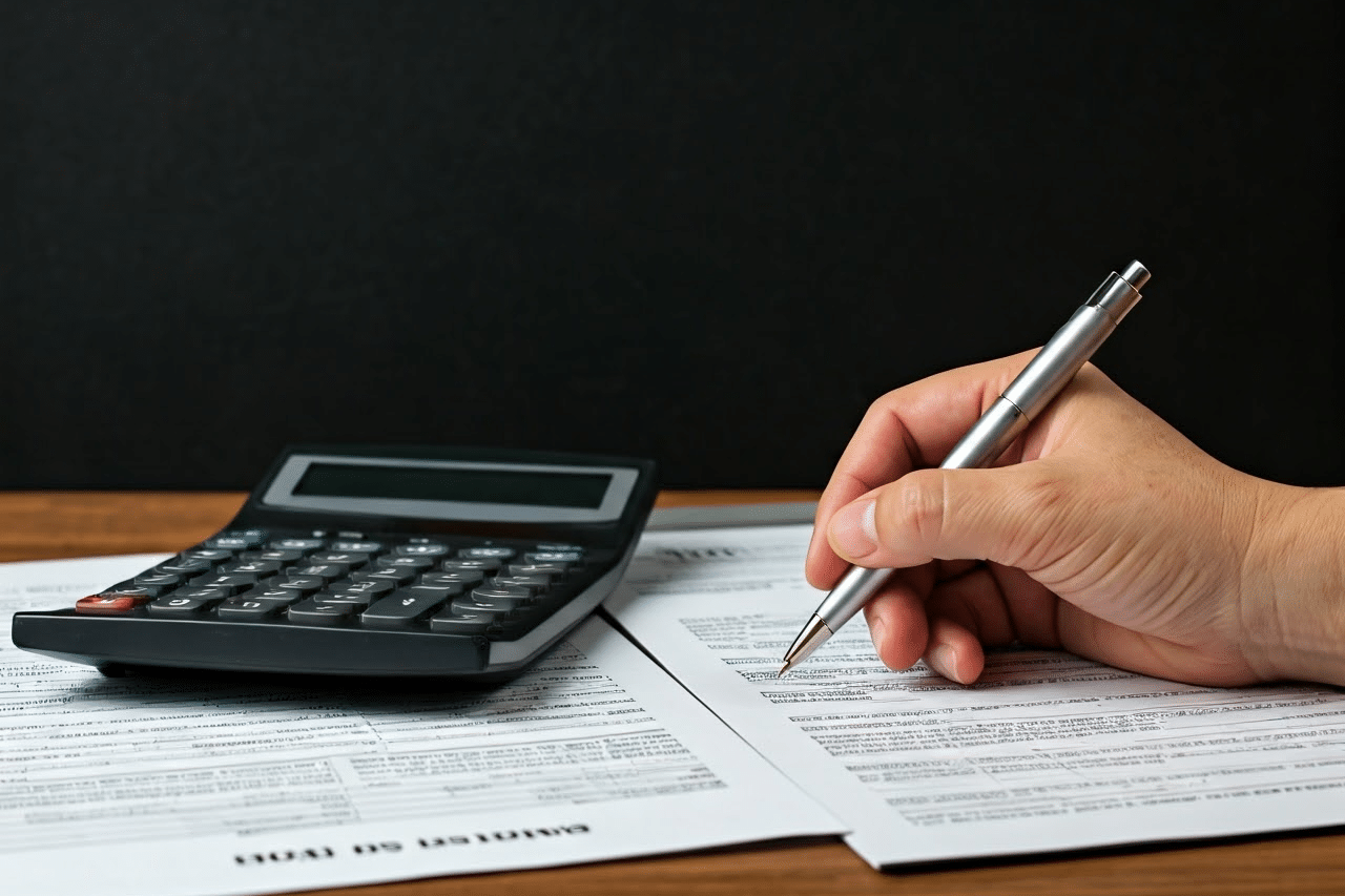 Calculator and financial documents on a desk for Outsourcing Tax Return Preparation.