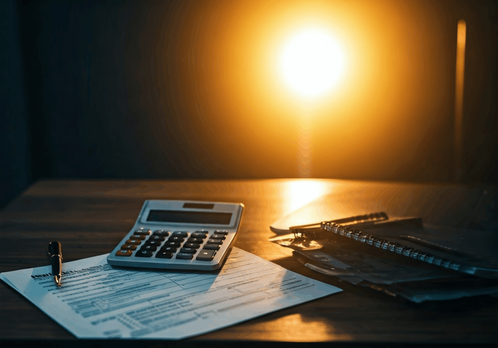 Tools for tax preparation on a desk